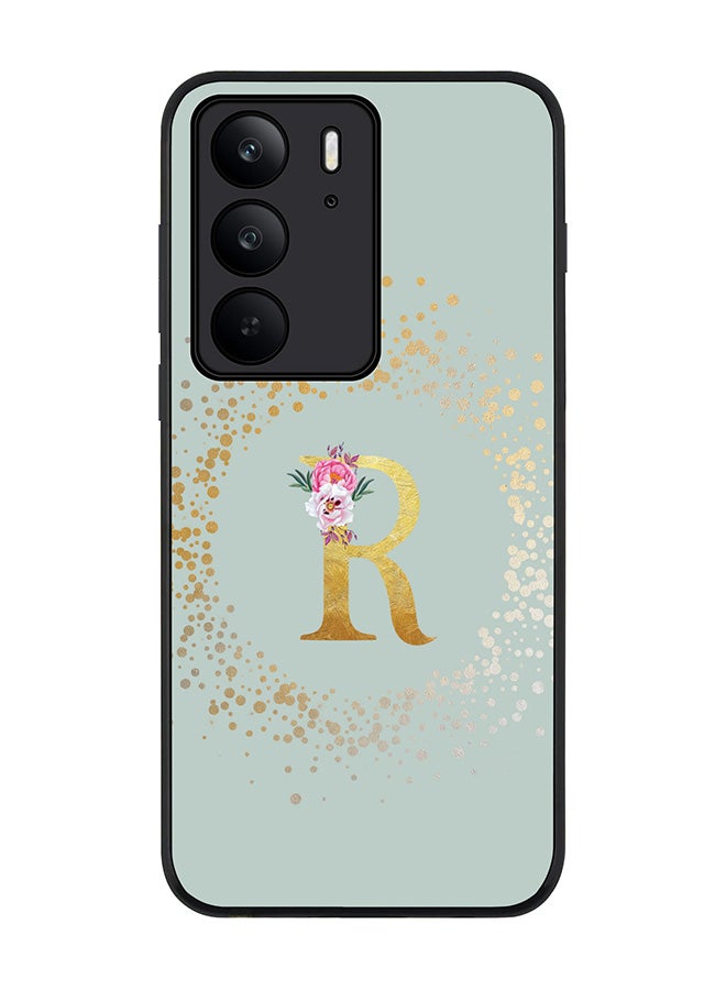 For Realme C75x / C75 4G Case,Slim fit Camera Protection, Shockproof Thin Phone cover  - Custom Monogram Floral - R  (Light Grey )